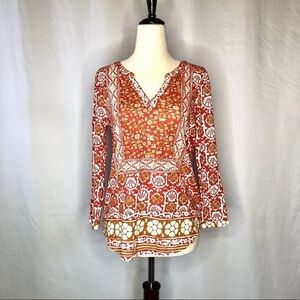 NWOT Lucky Brand boho split neck 3/4 sleeve tee S